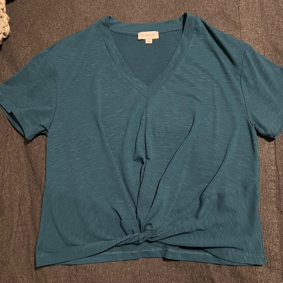 Evereve Tops - Evereve Teal Knot-Front V-Neck Tee